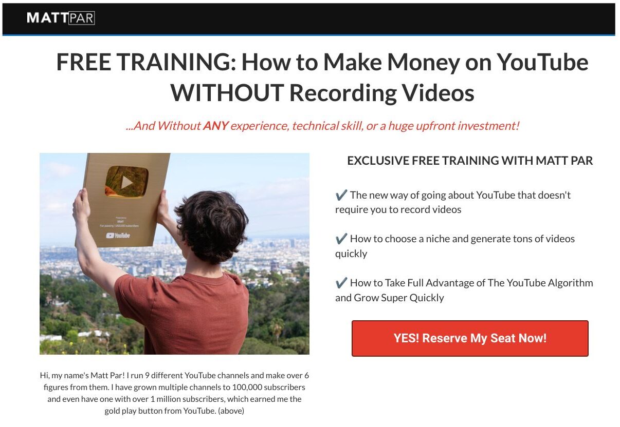 Matt Parr Free Training: How to Make Money on YouTube